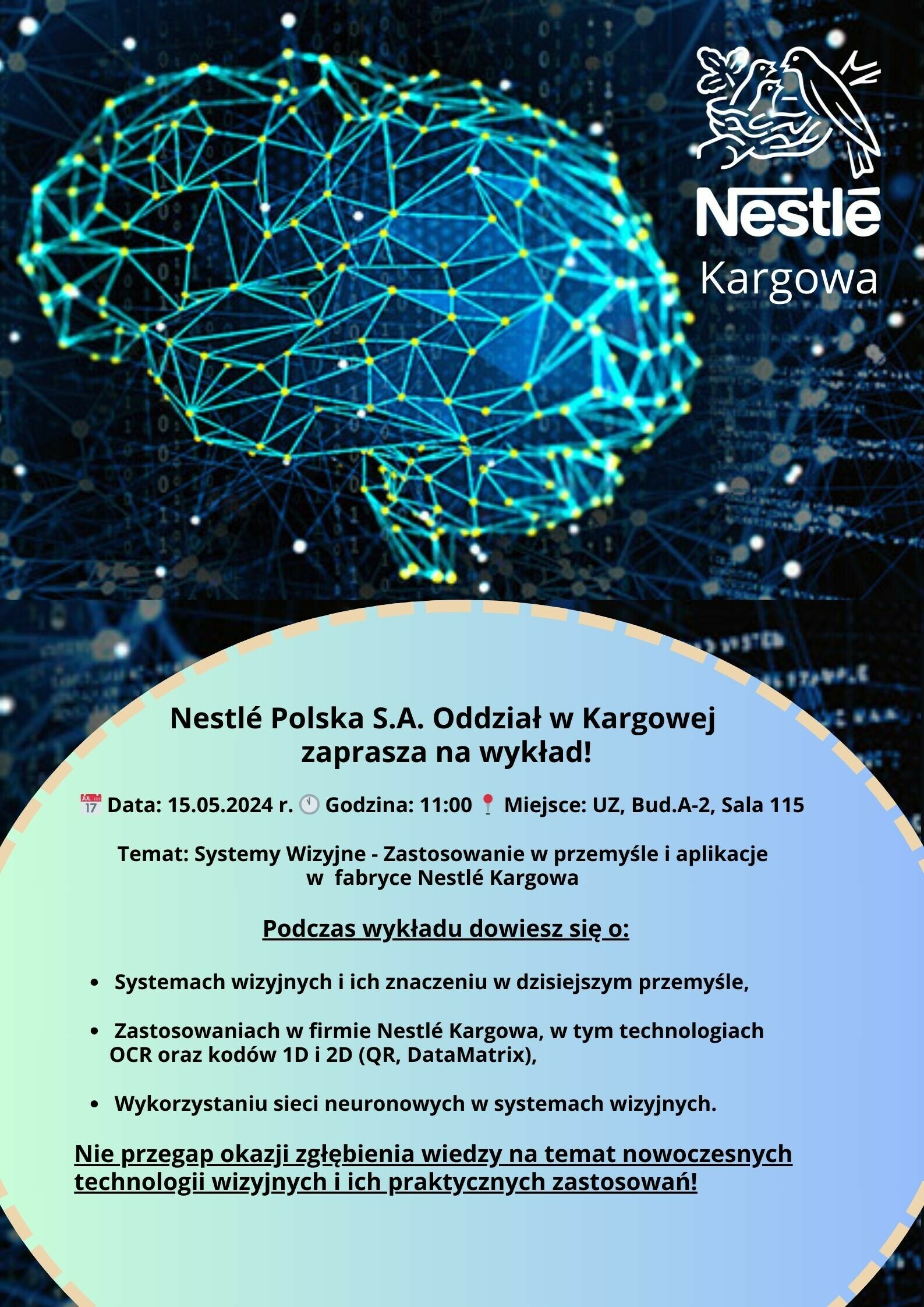 Zaproszenie na wykład Nestle Polska oddział w Kargowej